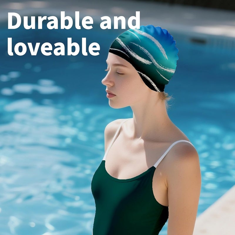 WRTMBOIF Swim Cap for Long Hair, Durable Silicone Swimming Caps for Women Adults Youths, Non-Slip Waterproof Swim Cap to Keep Hair Dry - Image 5